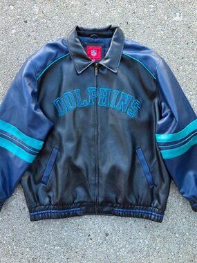 Miami Dolphins NFL G-III Faux Leather Bomber Jacket XXL Y2K